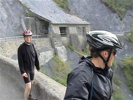 Oliver and Luke take in the spectacular views from Versamerstrasse, Bonaduz, 51.4 miles into the ride